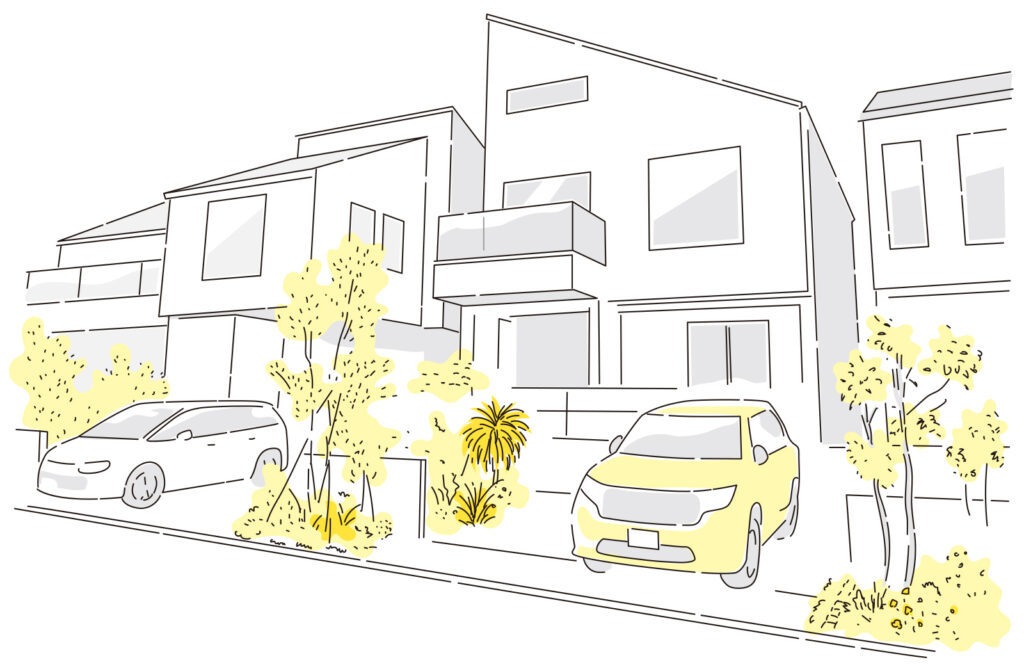おしゃれば家の街並み。新築住宅が並んでいる。